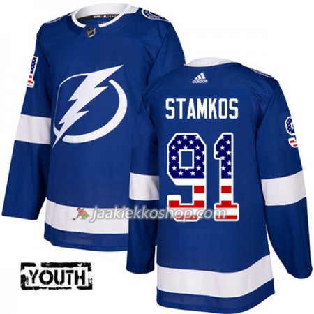 Lapsille NHL Tampa Bay Lightning Pelipaita Steven Stamkos 91 Adidas 2017-2018 Sininen USA Flag Fashion Authentic